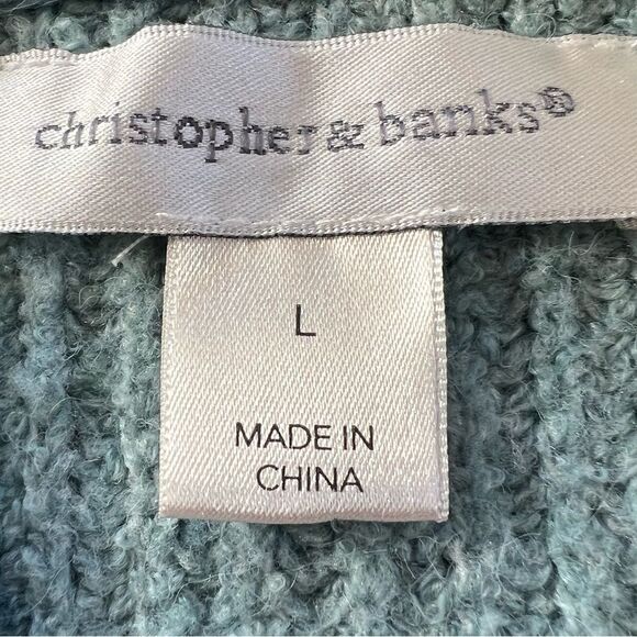 Christopher & Banks Cozycore Cable Knit Hooded Seafoam Knit Popover Sweater-L - Picture 8 of 13